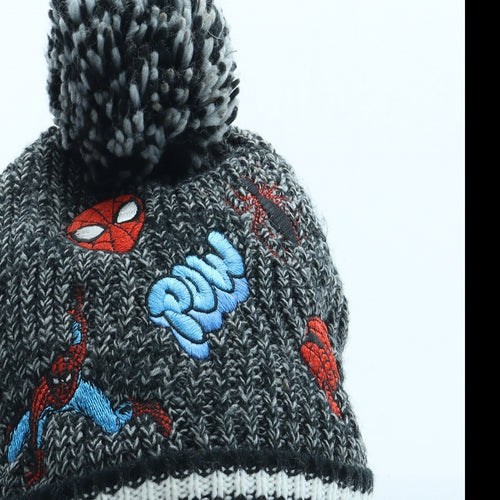 Marvel Boys Black Acrylic Bobble Hat Size S - Spiderman Size 3-6 Years