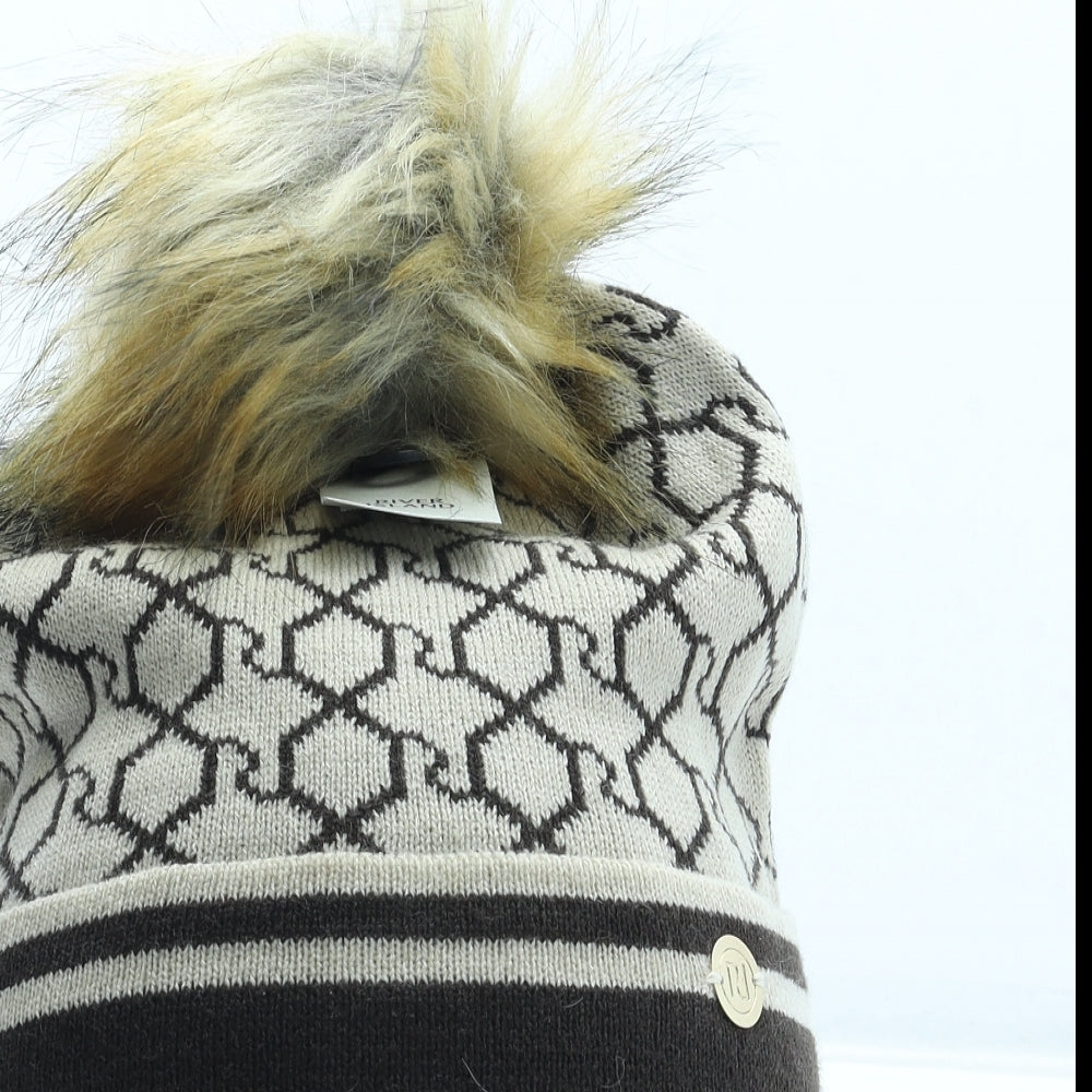 River Island Womens Brown Geometric Acrylic Bobble Hat One Size