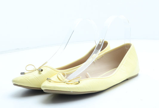 Primark Womens Yellow Synthetic Ballet Flat UK - Croc Texture