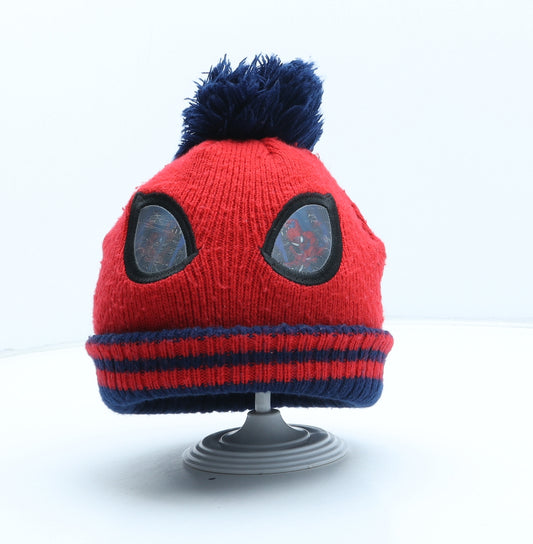 Spiderman Boys Red Acrylic Bobble Hat One Size - Size 7-10 Years