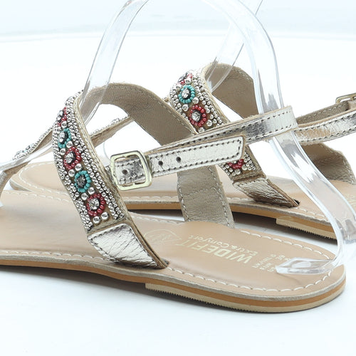 Preworn Womens Multicoloured Geometric Leather Thong Sandal UK