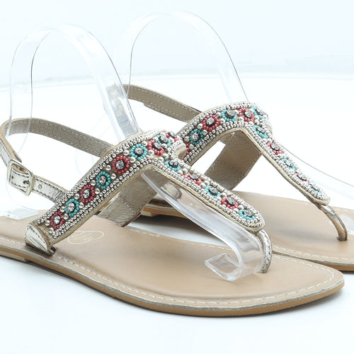 Preworn Womens Multicoloured Geometric Leather Thong Sandal UK
