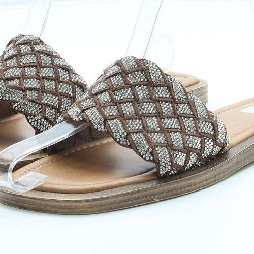Marks and Spencer Womens Brown Geometric Polyurethane Slip On Sandal UK