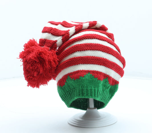 Preworn Boys Multicoloured Striped Acrylic Bobble Hat Size S - Elf Christmas Hat