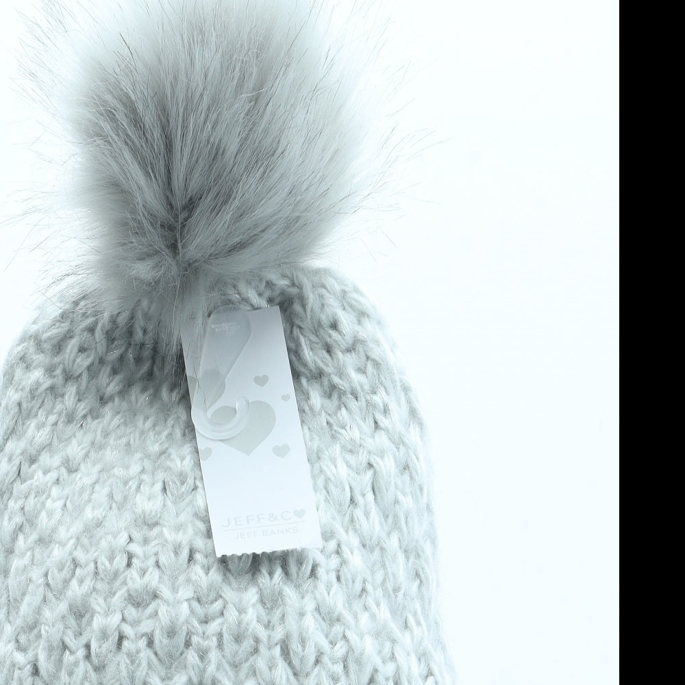 Jeff Banks Womens Grey Acrylic Bobble Hat One Size