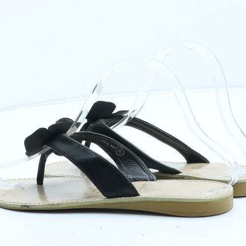Savannah Womens Black Synthetic Thong Sandal UK - Flower Detail