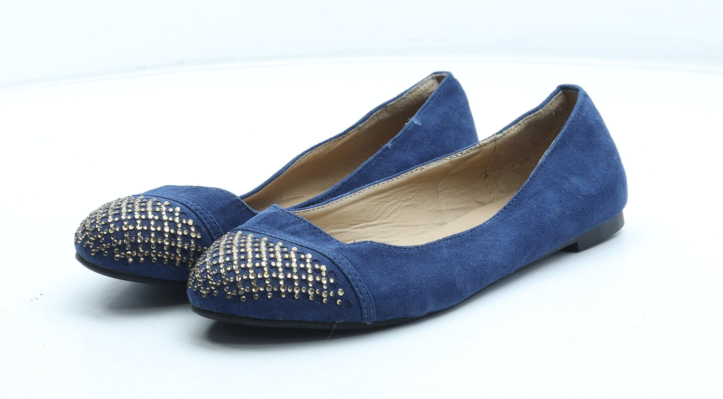 Timeless Womens Blue Geometric Polyester Slip On Flat UK