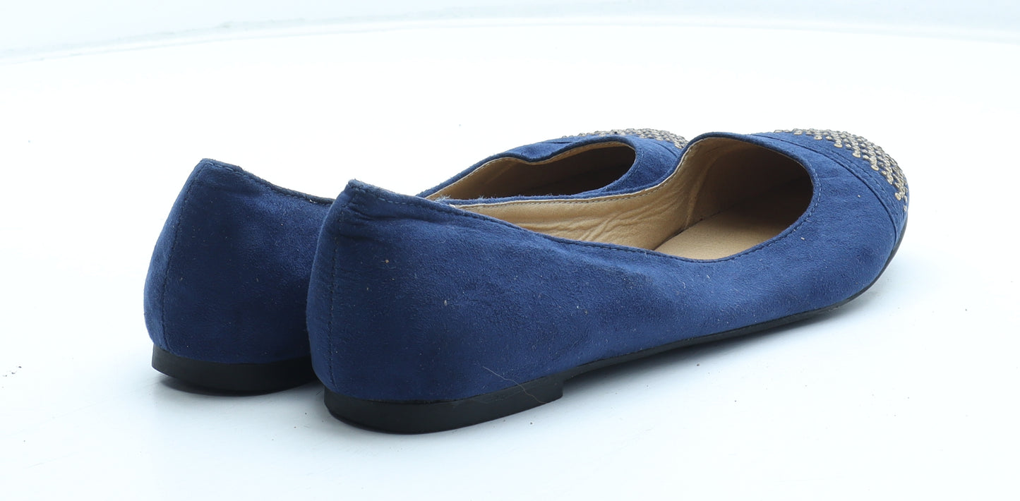 Timeless Womens Blue Geometric Polyester Slip On Flat UK