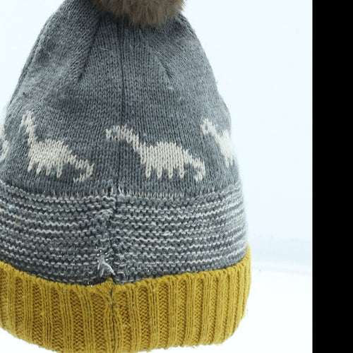 George Boys Grey Geometric Acrylic Bobble Hat Size S - Dinosaur Pattern Size 6-12 Months
