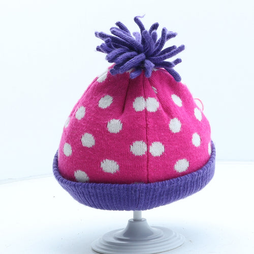 George Girls Pink Polka Dot Acrylic Bobble Hat One Size - Peppa Pig Size 1-3 Years