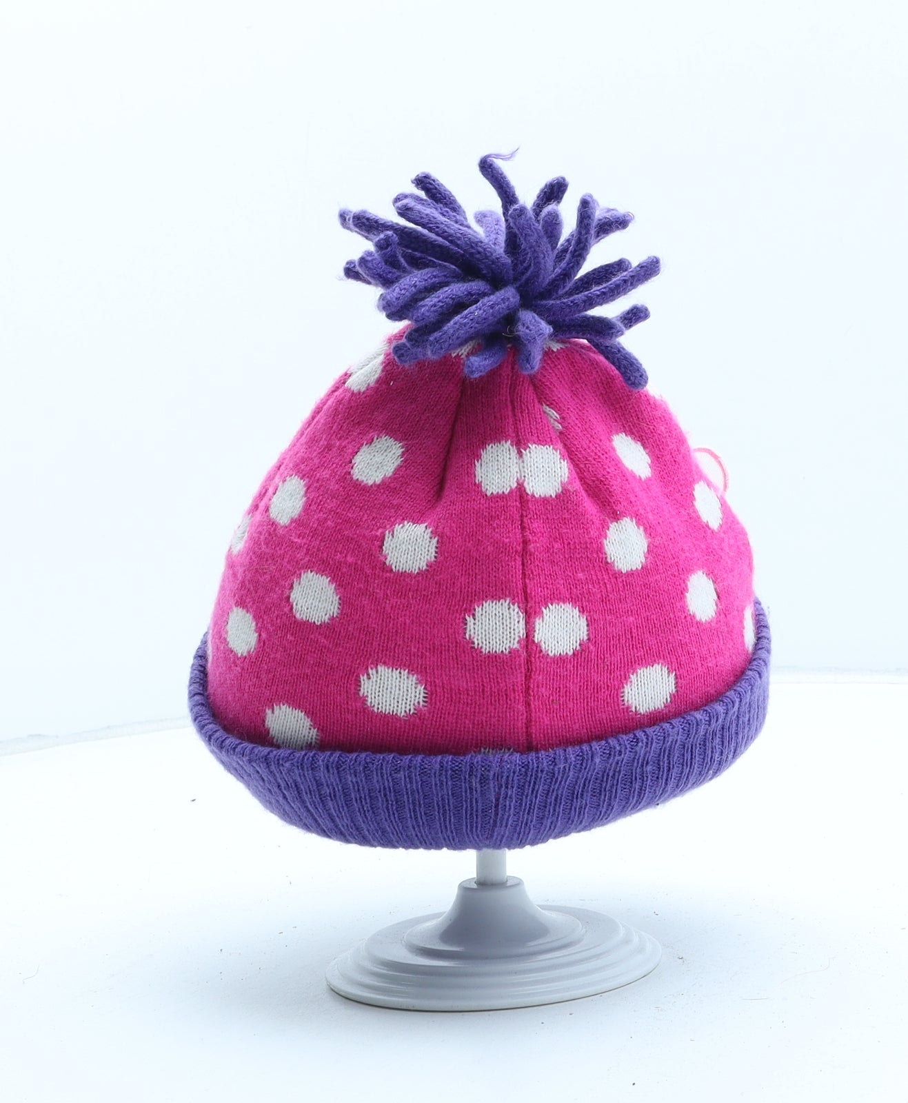 George Girls Pink Polka Dot Acrylic Bobble Hat One Size - Peppa Pig Size 1-3 Years