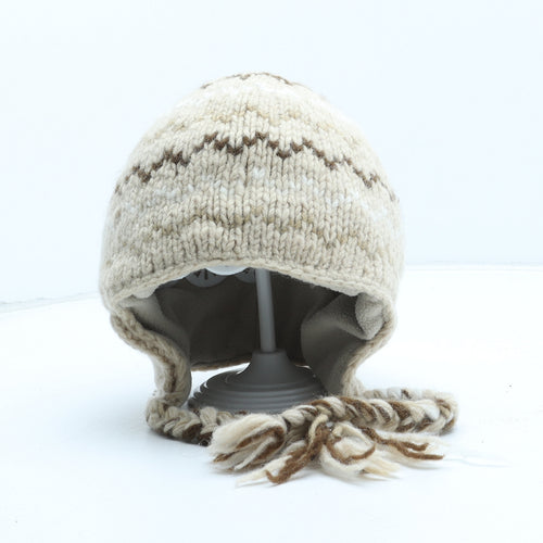 Kusan Womens Beige Fair Isle Wool Trapper Hat One Size