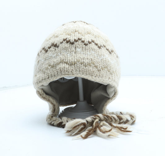 Kusan Womens Beige Fair Isle Wool Trapper Hat One Size