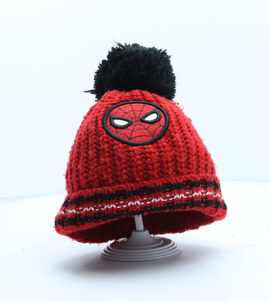 NEXT Boys Red Acrylic Bobble Hat One Size - Spiderman UK Size 5-6 Years