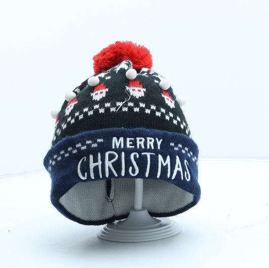 Preworn Boys Blue Geometric Acrylic Bobble Hat One Size - Merry Christmas