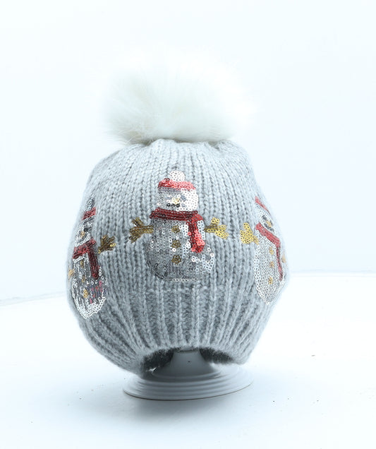 Mountain Warehouse Womens Grey Geometric Acrylic Bobble Hat One Size - Christmas Snowman