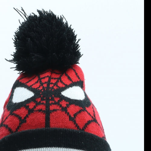 Primark Boys Red Geometric Acrylic Bobble Hat Size S - Spiderman