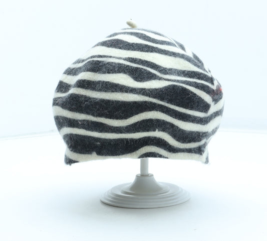 NEXT Womens Grey Animal Print Wool Beret Size S - Zebra Pattern