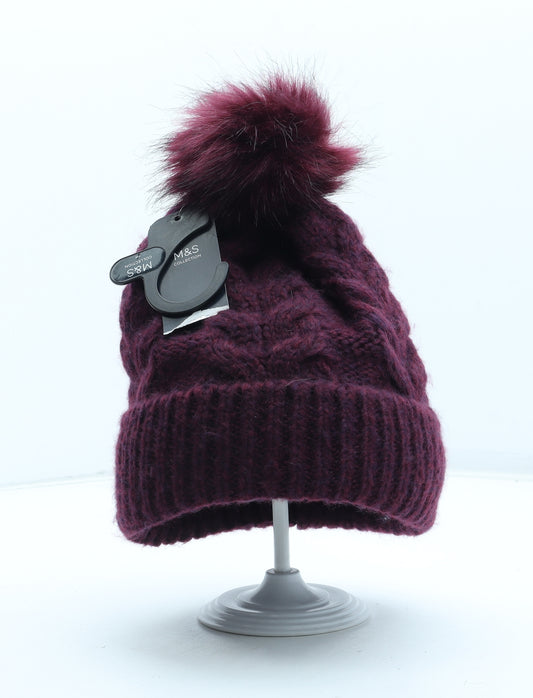 Marks and Spencer Womens Purple Acrylic Bobble Hat One Size