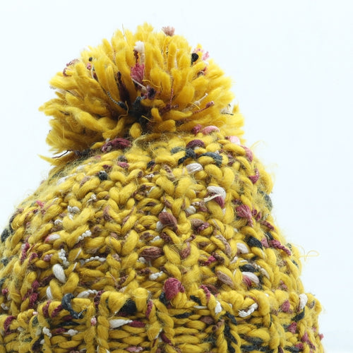 Cejon Womens Yellow Herringbone Acrylic Bobble Hat One Size