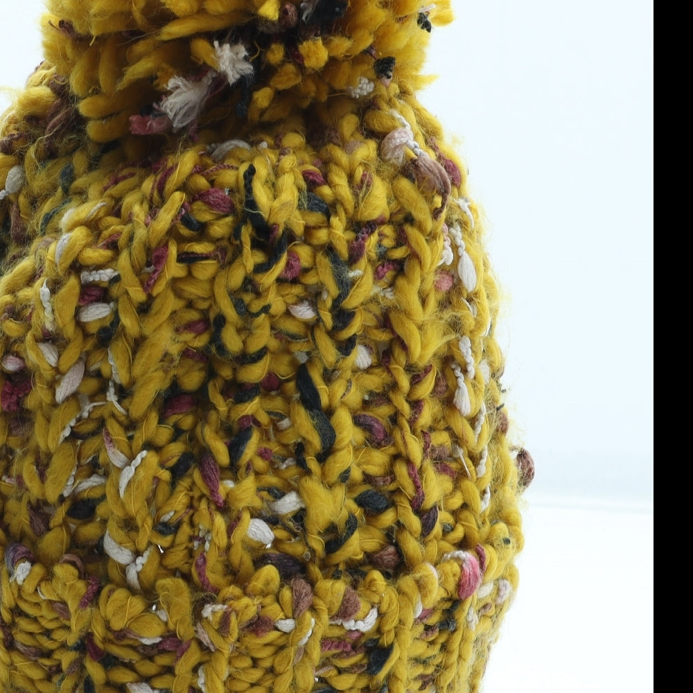 Cejon Womens Yellow Herringbone Acrylic Bobble Hat One Size