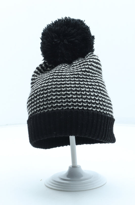 George Boys Black Striped Acrylic Bobble Hat Size S - Size 6-12 months