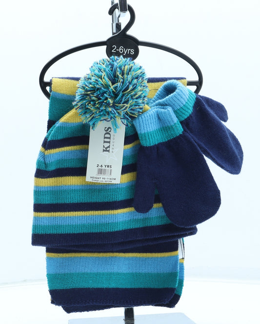 Peacocks Boys Multicoloured Striped Acrylic Beanie Size S - Scarf Mittens Included Size 2-6 years
