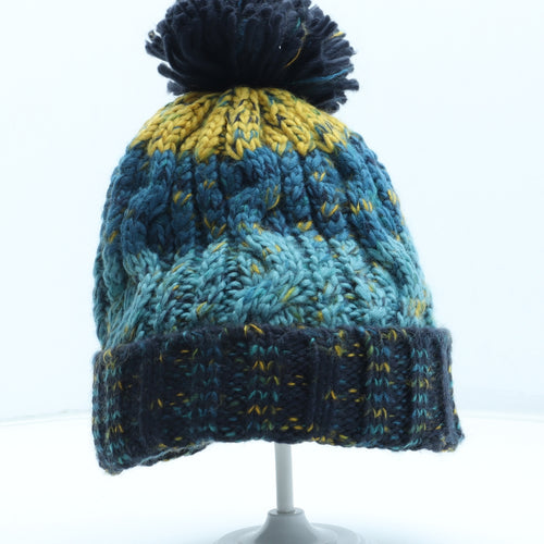 Beechfield Womens Blue Colourblock Acrylic Bobble Hat One Size
