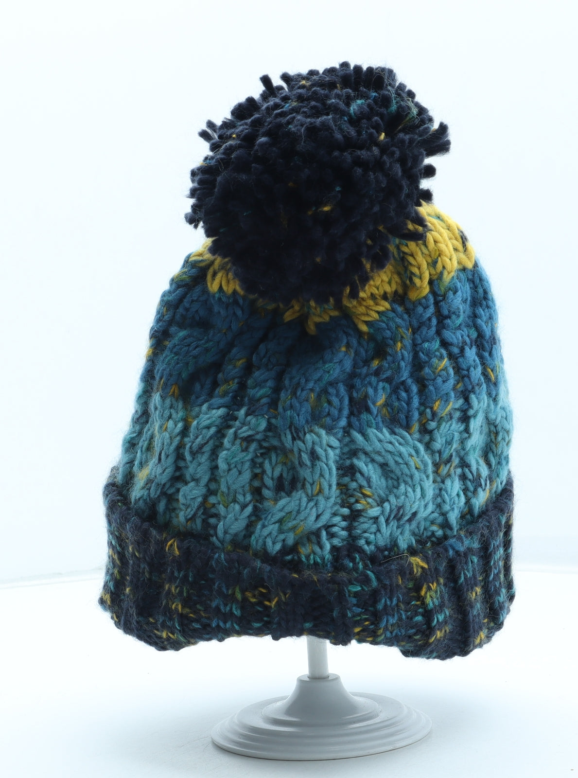 Beechfield Womens Blue Colourblock Acrylic Bobble Hat One Size