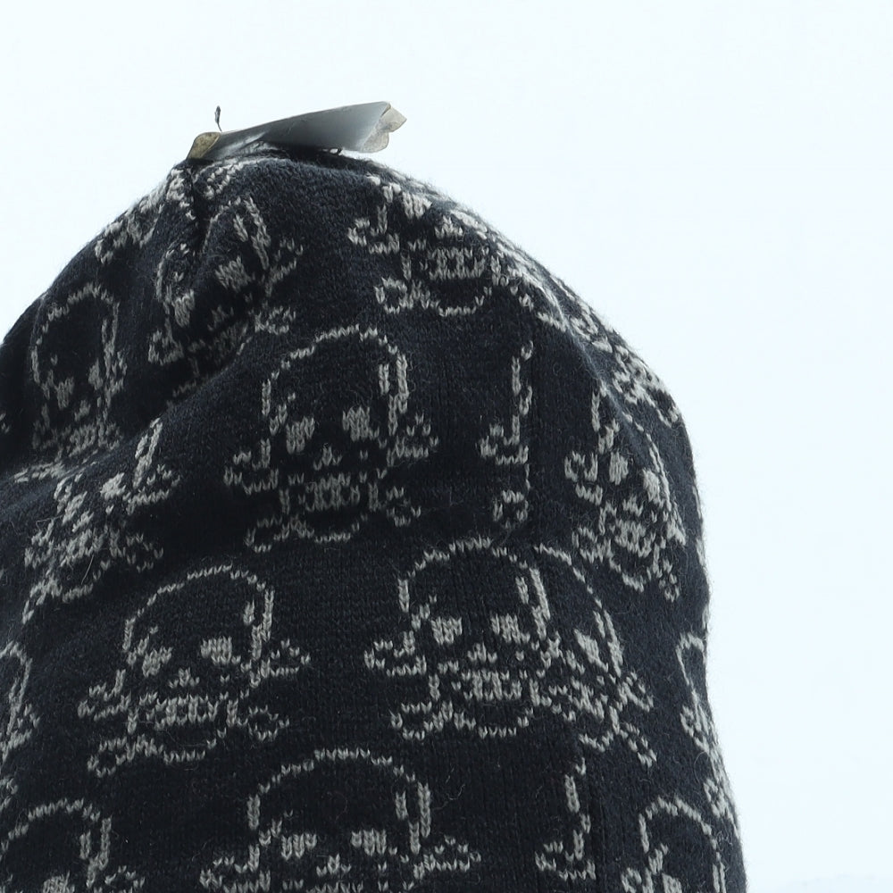 Preworn Boys Black Geometric Acrylic Beanie One Size - Skull Pattern
