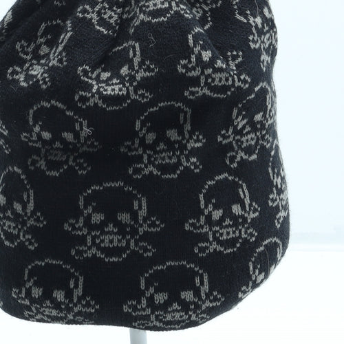 Preworn Boys Black Geometric Acrylic Beanie One Size - Skull Pattern