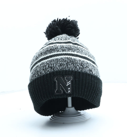 NEXT Boys Grey Striped Acrylic Winter Hat One Size - Bobble Hat