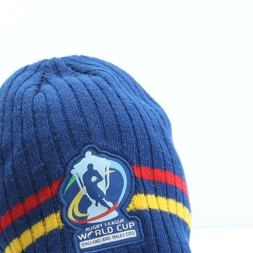 Sekem Mens Blue Striped Acrylic Beanie One Size - Rugby League World Cup