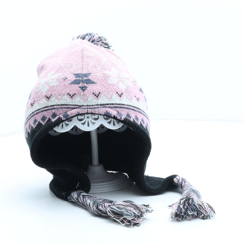 Dare 2B Girls Pink Fair Isle Acrylic Winter Hat One Size - Size 7-13 Years