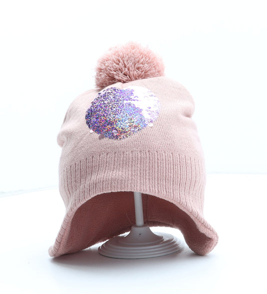H&M Girls Pink Acrylic Bobble Hat One Size - UK Size 4-8 Years