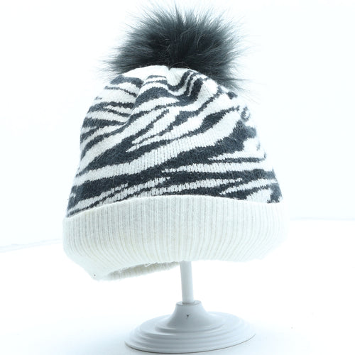 Marks and Spencer Girls Black Animal Print Viscose Bobble Hat One Size - Zebra Pattern Size 10-13 Years