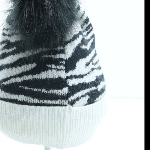 Marks and Spencer Girls Black Animal Print Viscose Bobble Hat One Size - Zebra Pattern Size 10-13 Years