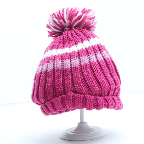 Preworn Girls Pink Colourblock Acrylic Bobble Hat One Size