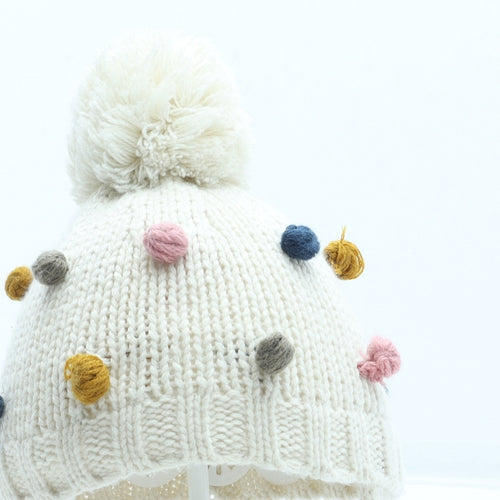 Zara Girls White Acrylic Winter Hat One Size