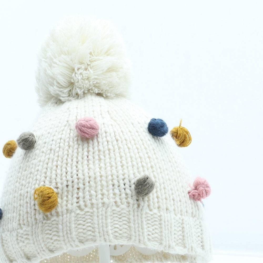 Zara Girls White Acrylic Winter Hat One Size