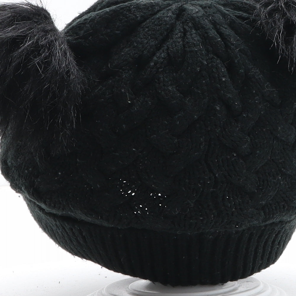 Matalan Girls Black Acrylic Bobble Hat One Size - UK Size 7-10 Years