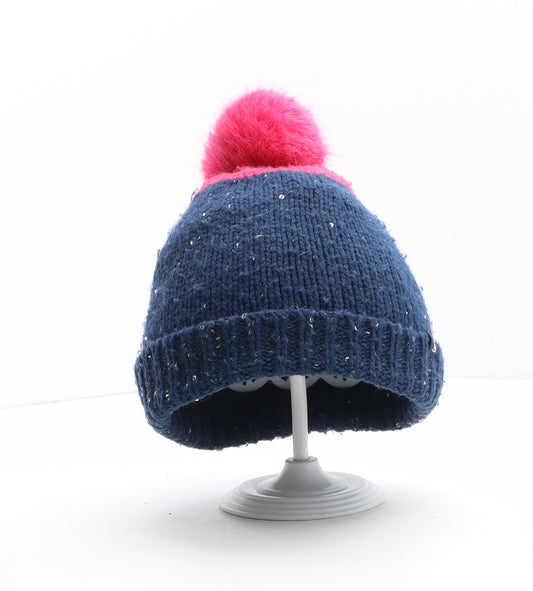 Joules Girls Blue Acrylic Bobble Hat One Size - Size 3-7 Years