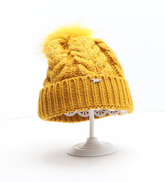 Juicy Couture Womens Yellow Acrylic Bobble Hat One Size