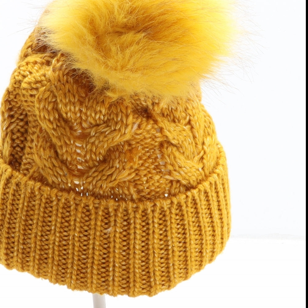 Juicy Couture Womens Yellow Acrylic Bobble Hat One Size