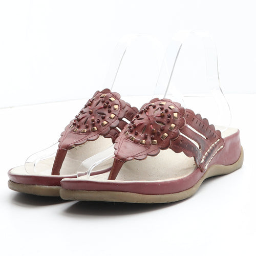 Gluv Womens Red Geometric Leather Thong Sandal UK