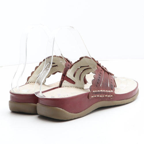 Gluv Womens Red Geometric Leather Thong Sandal UK