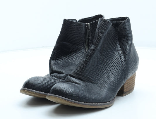 NEXT Womens Black Geometric Polyurethane Bootie Boot UK - Croc Texture