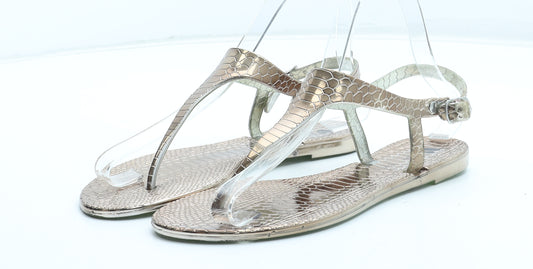 Very Womens Gold Plastic Thong Sandal UK - Croc Texture