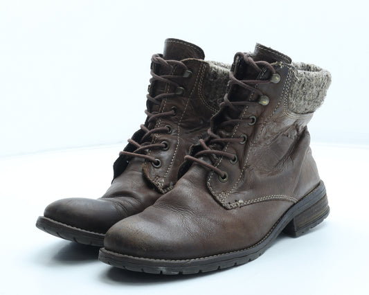Pavers Womens Brown Leather Combat Boot UK