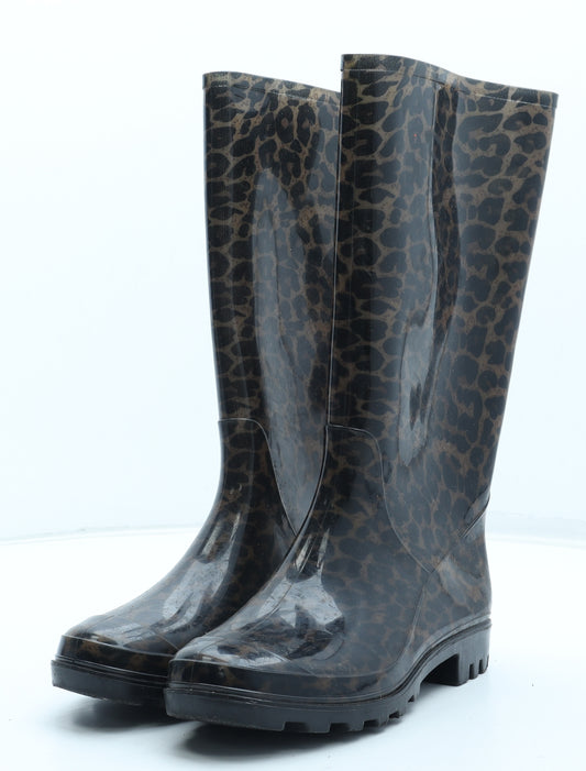 Preworn Womens Brown Animal Print Rubber Wellies Boot UK - Leopard Pattern